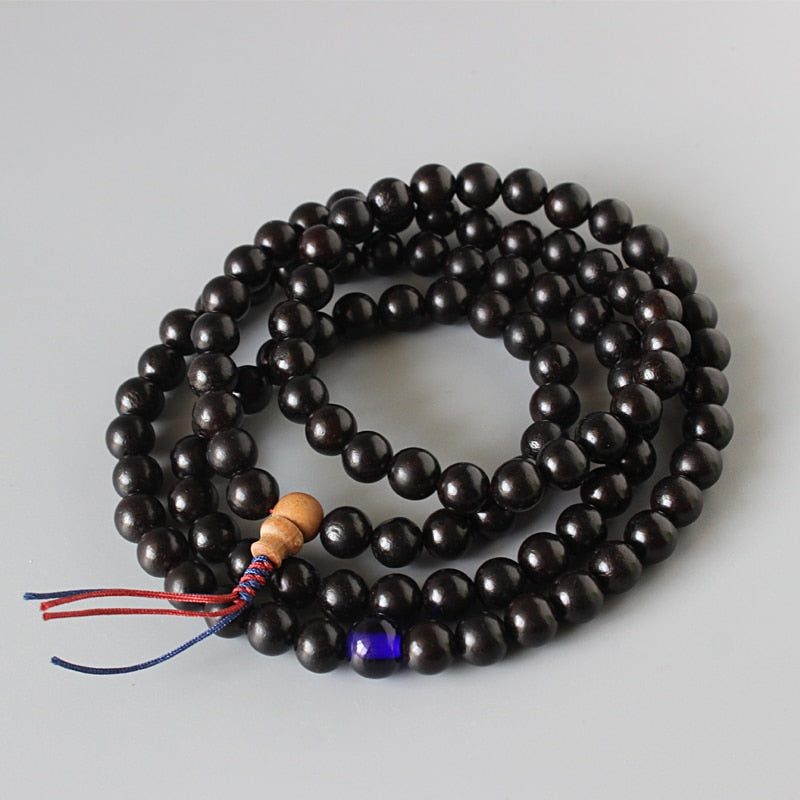 108Mala Black Wood Beaded Bracelet