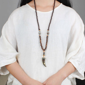 Buddhist Mala Wood Beads - Pendant Necklace