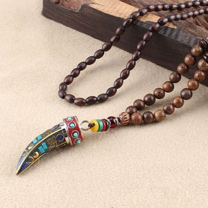 Buddhist Mala Wood Beads - Pendant Necklace